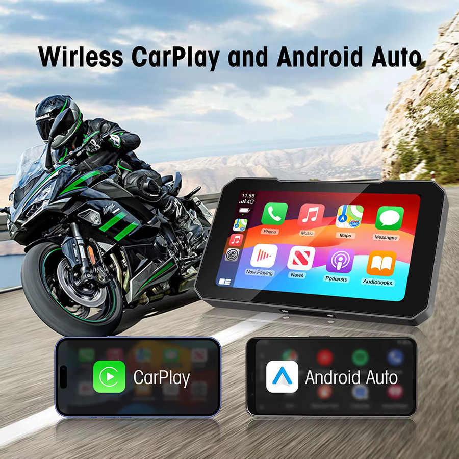 ANYFAR Moto DVR 5-Zoll Motorrad-Bildschirm mit GPS-Navigation, kabellosem CarPlay und Android Auto, IP67 wasserdicht, Schwarz - Bild 4