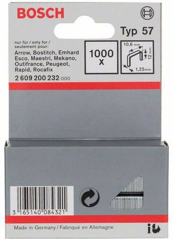 Bosch Flachdrahtklammern Typ 57 in Silber, 1000 Stück, B: 12 mm, T: 10,6 mm - Bild 1