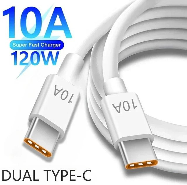 120W USB-C auf Typ-C Schnellladekabel in Weiß mit 10A Leistung für Samsung, Huawei, Xiaomi und iPhone - Bild 1