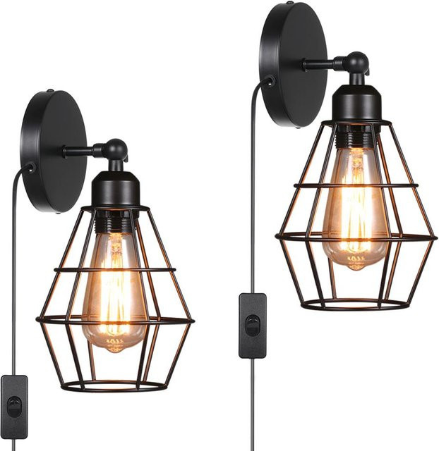 Tomshine Wandleuchte im Industrial-Stil mit E27-Sockel und Schalter, Schwarz - Bild 1