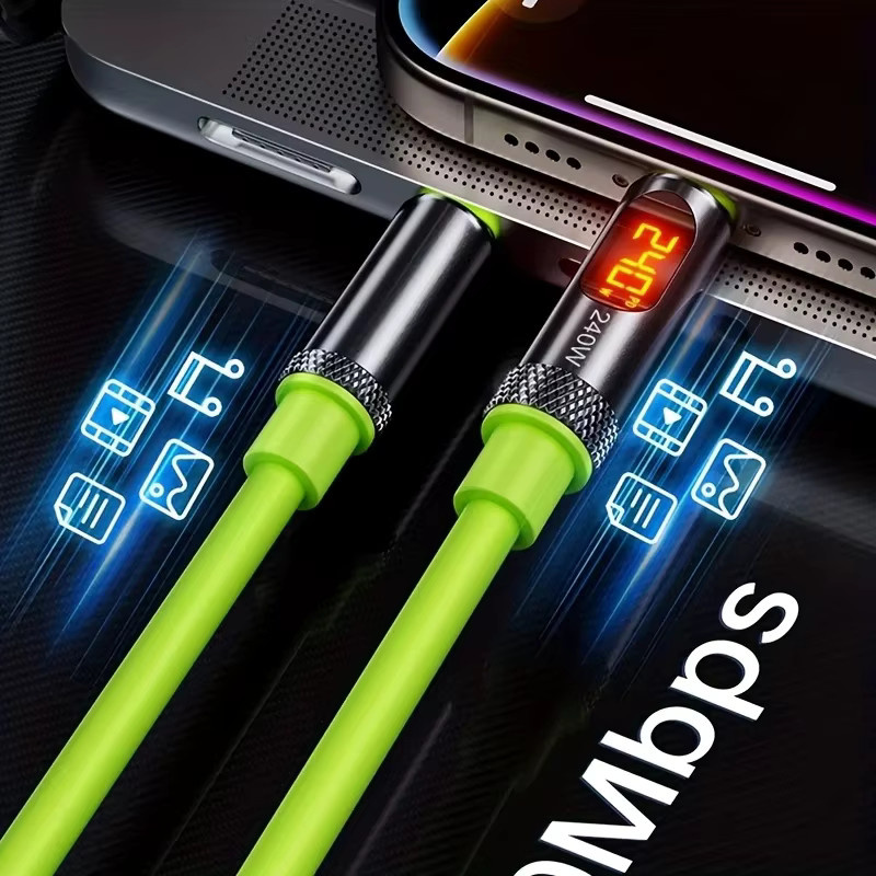 VBNM USB-C auf USB-C Schnellladekabel mit Digitalanzeige, 240 W, 480 Mbit/s, Aluminiumgehäuse, Schwarz - Bild 3