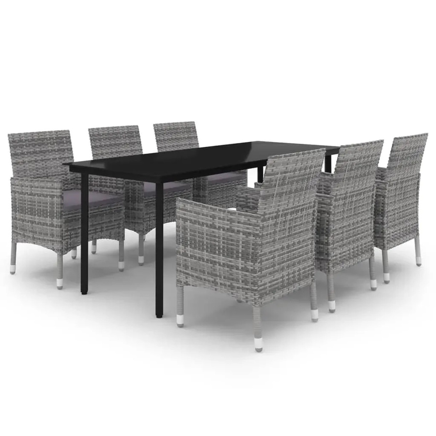 vidaXL 7-teilige Garten-Essgruppe aus Poly Rattan und Glas in Grau mit Auflagen - Bild 2