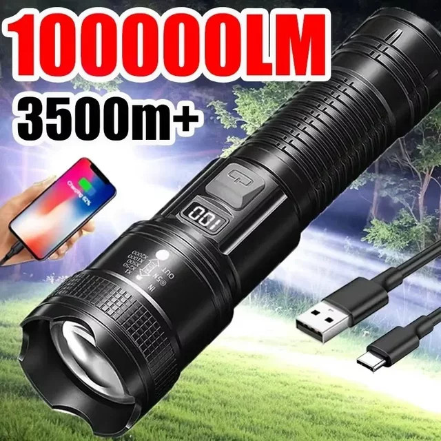 BALDR Taktische LED Taschenlampe mit Display und USB-Aufladung in Schwarz - Bild 1