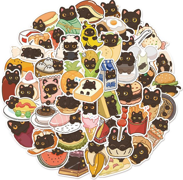 PickJoy 50 Stück Schwarze Katze Graffiti Aufkleber wasserfest für Notebook, Gepäck und Tassen in Schwarz und Multicolour - Bild 1