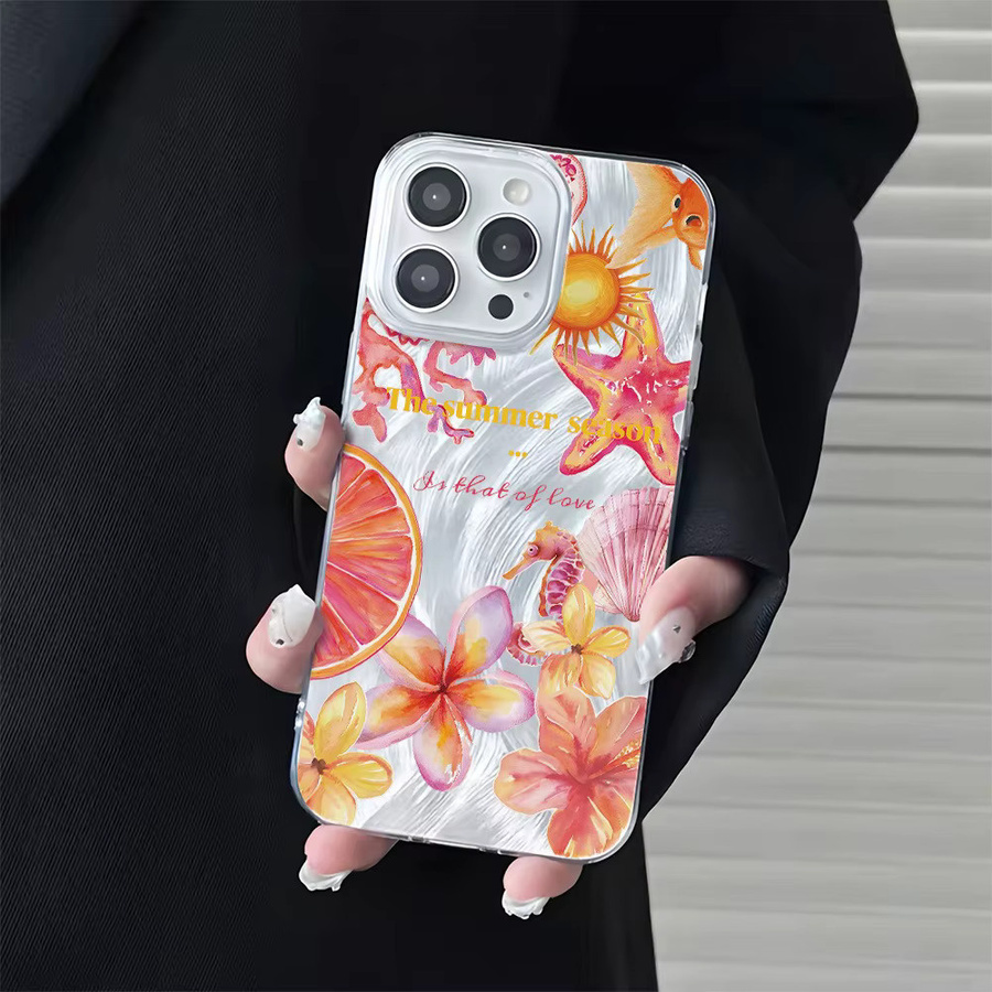 Apple iPhone Handyhülle aus silbernem TPU mit rosa Blumen- und Seepferdchen-Muster - Bild 5