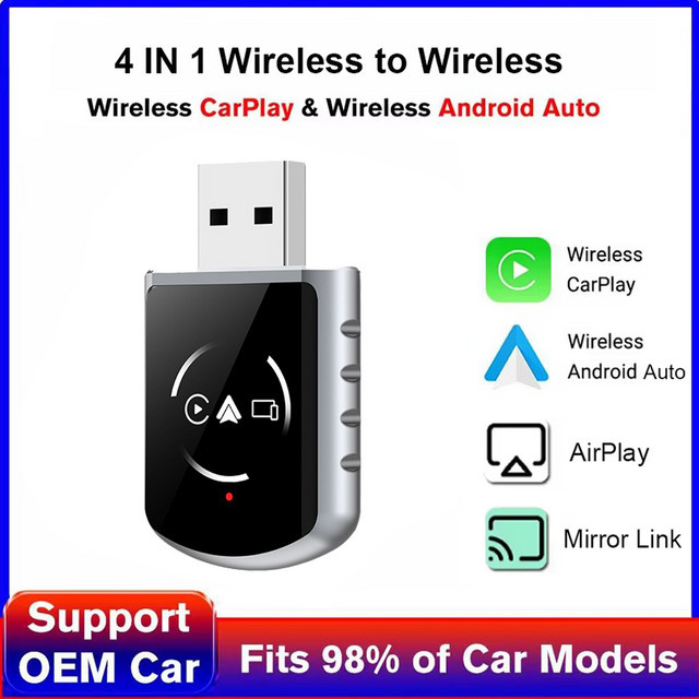 4-in-1 Smart AI Box Adapter für kabelloses CarPlay, Airplay, Android Auto und Mirrorlink mit Bluetooth und WLAN-Verbindung - Bild 1