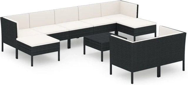 vidaXL 10-tlg Garten-Lounge-Set aus Poly Rattan und pulverbeschichtetem Stahl in Schwarz mit UV-beständigen Auflagen - Bild 1