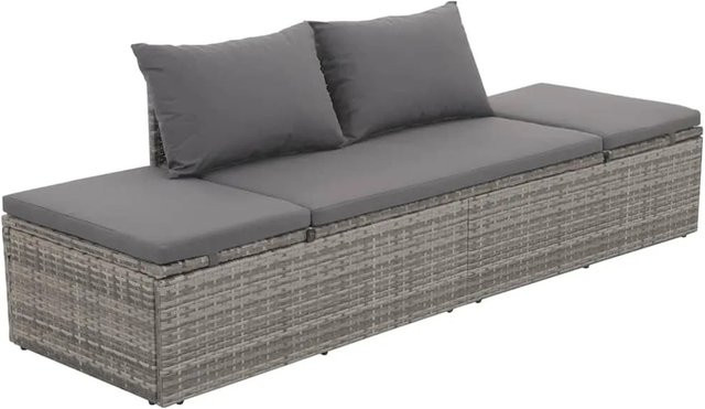 vidaXL Gartenbett aus Poly Rattan in Grau mit verstellbarer Kopfstütze und pulverbeschichtetem Stahlrahmen, B/H/T: 195 x 60 x 60 cm - Bild 1
