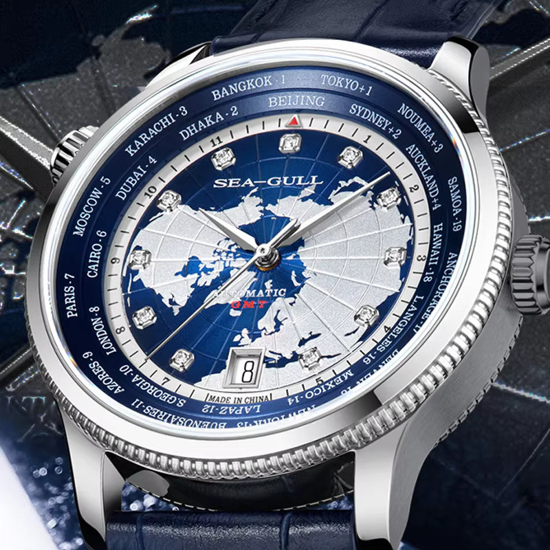 Sea-Gull Armbanduhr, World Time, Automatik, Edelstahl, Blau, 41 mm, Herren - Bild 2