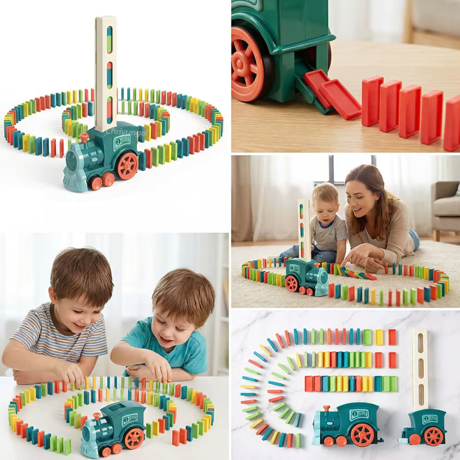 Yunhuisheng Elektrische Domino-Blöcke, Zugwagen, automatisches Verlegefahrzeug, Konstruktion, ab 3 Jahre - Bild 4