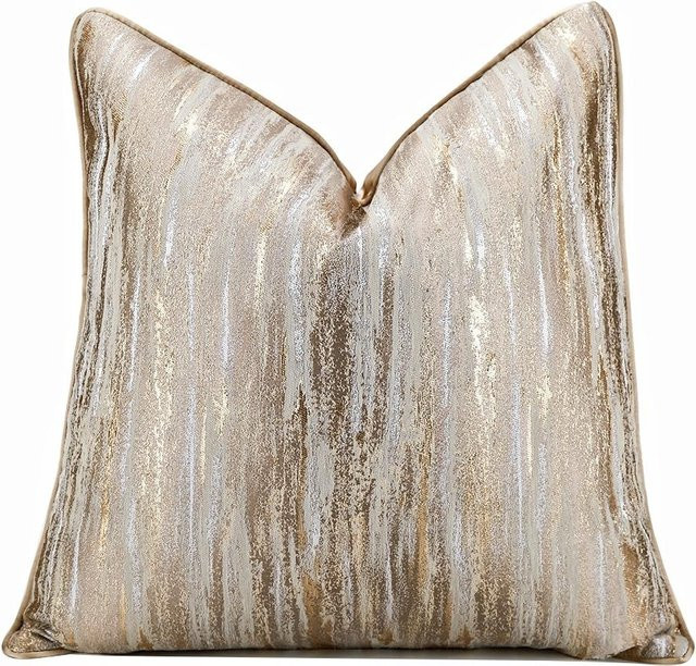 Luxus Jacquard Kissenbezug von JMG Clothing in Gold mit Streifen-Design, B/H: 60 x 60 cm - Bild 1