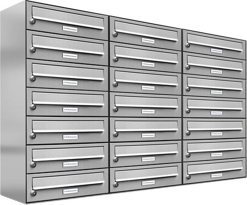 AL Briefkasten-System für 21 Parteien zur Aufputzmontage, silberfarben, B/H/T: 153,228 x 80,5 x 27,5 cm - Bild 1