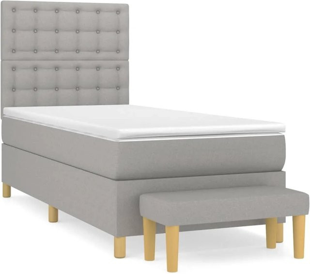 vidaXL Boxspringbett Hybrid mit Matratze und Taschenfederkern, Hellgrau/Weiß, B/T/H: 100 x 200 x 128 cm - Bild 1