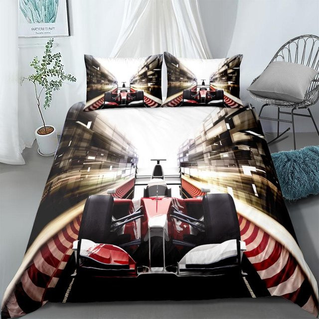 Formel 1 Bettwäsche-Set mit Sportwagen-Motiv aus Mikrofaser, Mehrfarbig, B: 200 cm, H: 230 cm - Bild 1