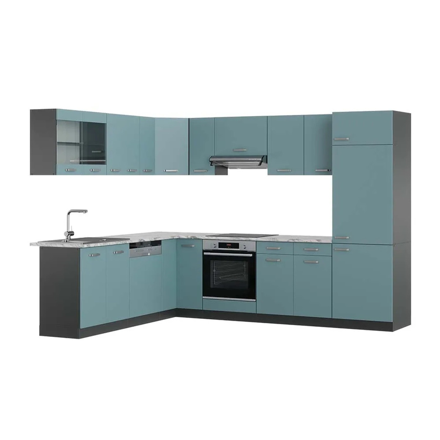 Vicco R-Line Eckküche in Blau-Grau und Anthrazit mit Marmor-Optik, B/T/H: 227 x 287 x 207 cm - Bild 2