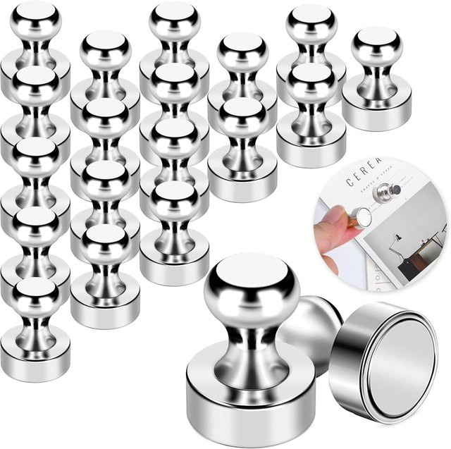 30 Stück magnetische Kühlschrankmagnete aus Metall in Silber für Whiteboard, Büro und Küche - Bild 1