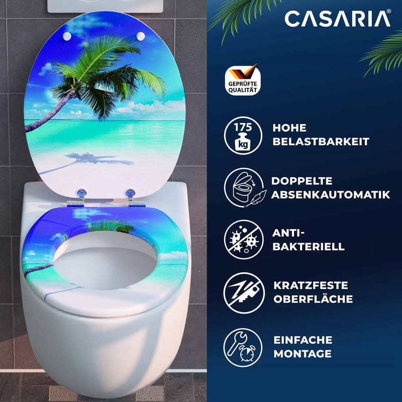 Casaria Toilettensitz Strand mit Absenkautomatik, rund, blau/mehrfarbig, Kunststoff - Bild 2