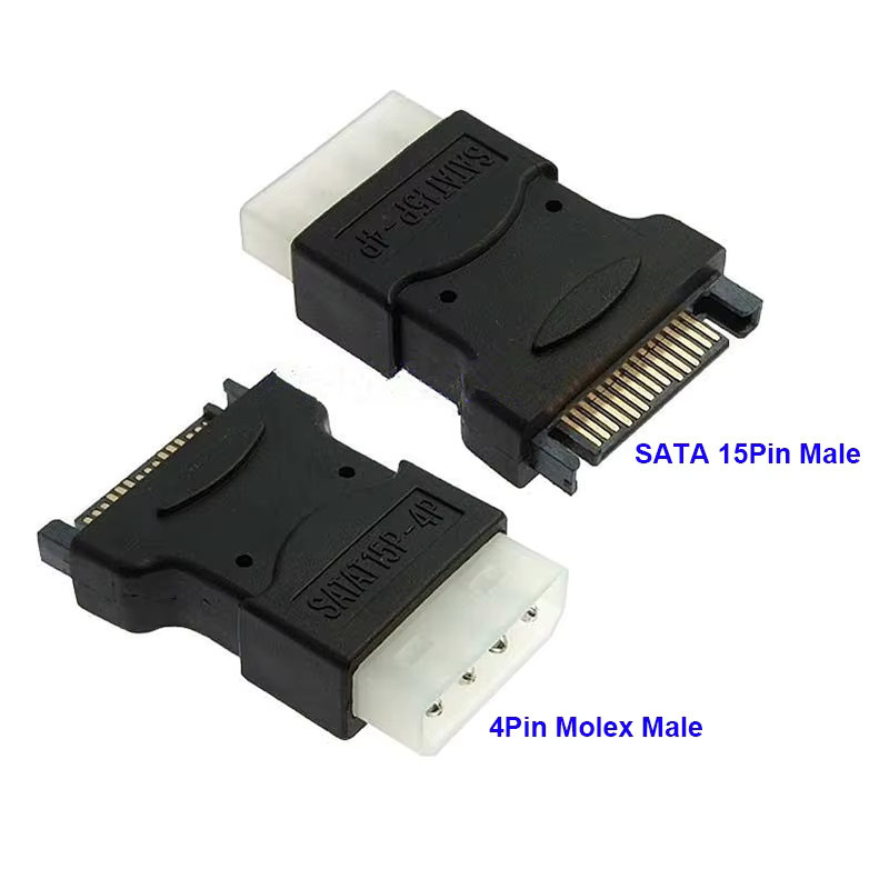 OULLX SATA auf Big 4PIN Konverter Stecker auf Stecker, SATA 15PIN zu 4Pin Molex IDE Netzteil Adapter Kabel, Schwarz - Bild 2