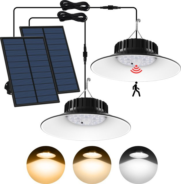 T-SUNRISE Solar Pendelleuchte Outdoor mit Bewegungssensor, IP65 wasserdicht, 3 Farbmodi, Weiß/Schwarz - Bild 1