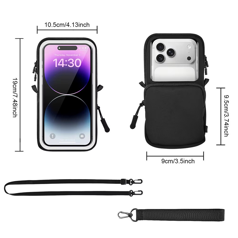 Haissky Touchscreen-Handytasche mit verstellbarem Umhängeband und Aufbewahrungstasche für iPhone 17 16 15 14 13 Pro Max Air Plus, Schwarz - Bild 2