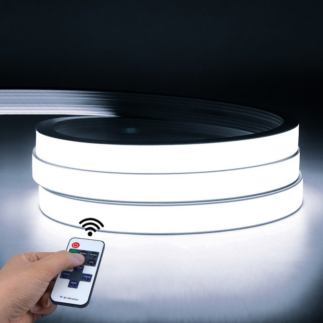 CHNAITEKE COB Neonlicht LED-Streifen 24V in Weiß, dimmbar mit RF-Fernbedienung, flexibles Silikonband mit 320 LEDs/m - Bild 1