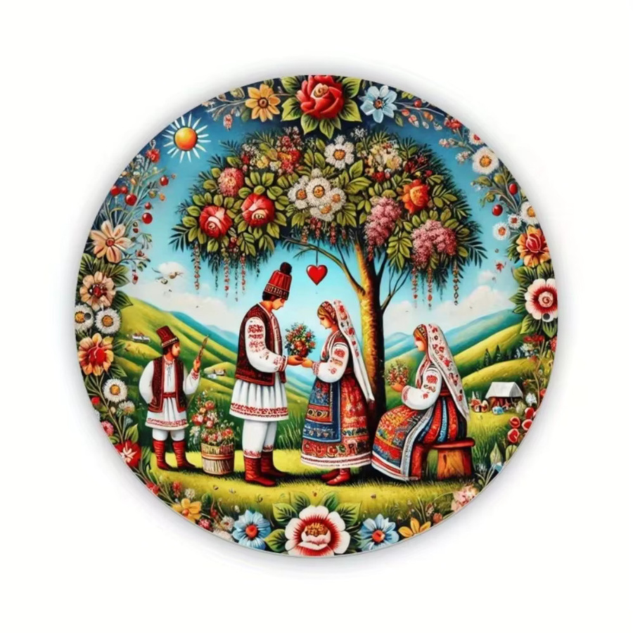 Kulturkunst Dekorative Malerei Rumänische Folklore in Multicolour als runde Wanddekoration mit floralem Design - Bild 3