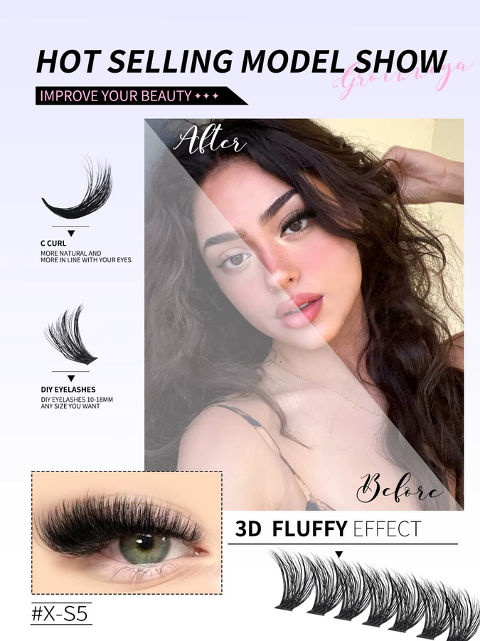 Lasvirey DIY Cluster-Wimpern-Set, natürliches Volumen, Unisex - Bild 3