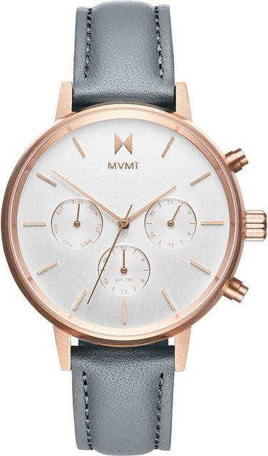 MVMT Damenuhr, Quarz, Edelstahl, 38 mm, Leder, Silber, 5 ATM - Bild 1