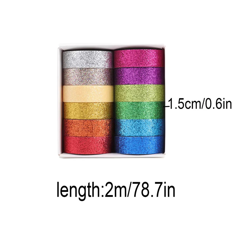 12 Rollen bunte Glitzer-Aufkleber aus Papier für DIY, Büro, Schule und Geschenkverpackungen - Bild 2