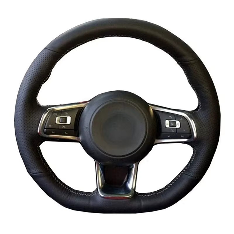Maßgeschneiderte Lenkradabdeckung aus Ledergeflecht für Volkswagen VW Golf 7 GTI Golf R MK7, Polo GTI und Scirocco in Schwarz - Bild 2