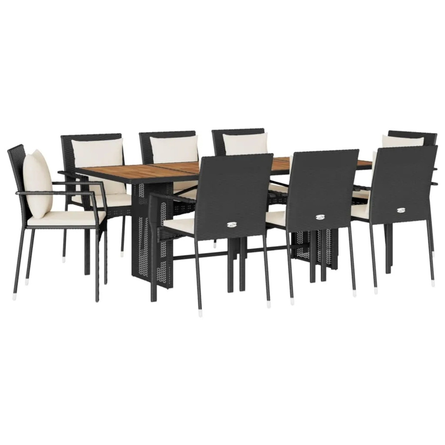 vidaXL 9-teilige Garten-Essgruppe aus schwarzem PE-Rattan und Akazienholz mit Kissen - Bild 2