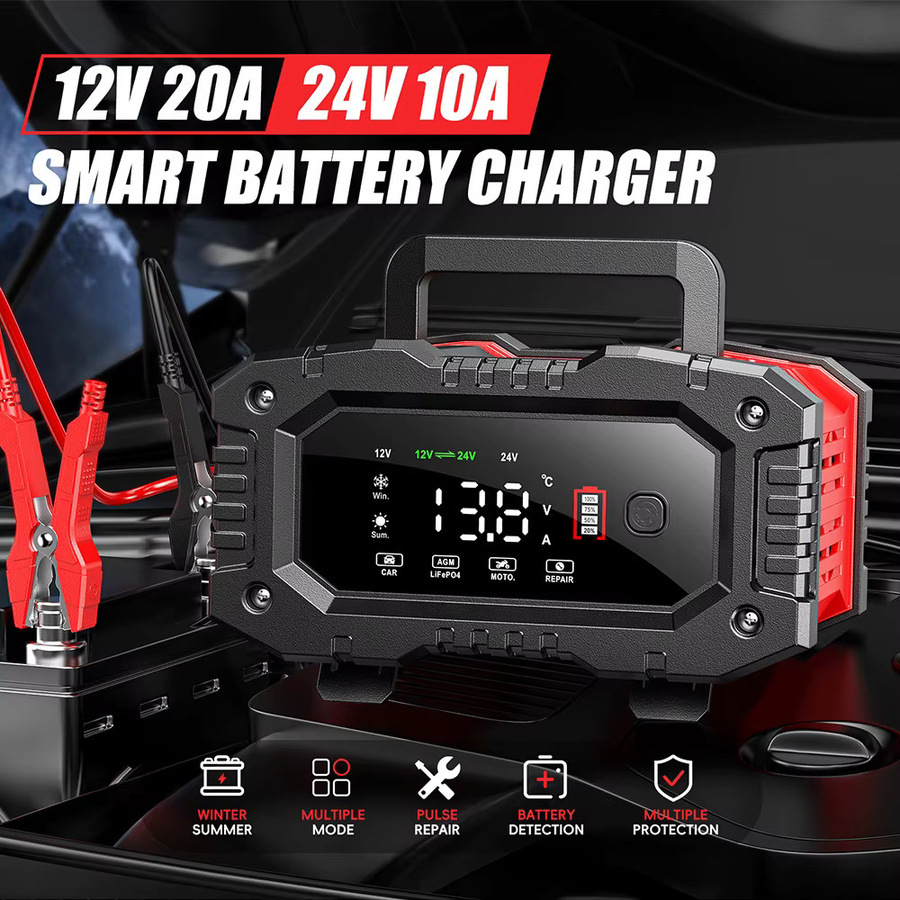 FOXSUR FPT200 FPT100 Autobatterieladegerät für Blei-Säure, AGM, LiFePo4, EFB und GEL Batterien, 12V/24V mit Batteriereparatur-Funktion - Bild 2