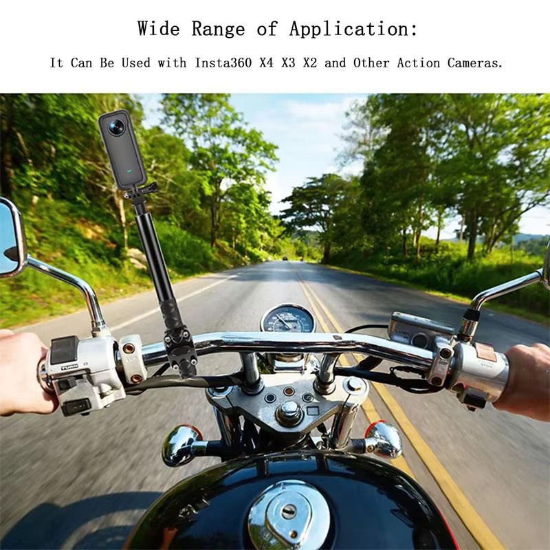 Insta360 Motorrad und Fahrrad Halterung mit unsichtbarem Selfie Stick für X3 X4 X5 sowie kompatibel mit GoPro Hero 13 12 11 10 und DJI Action Kameras, Schwarz - Bild 3