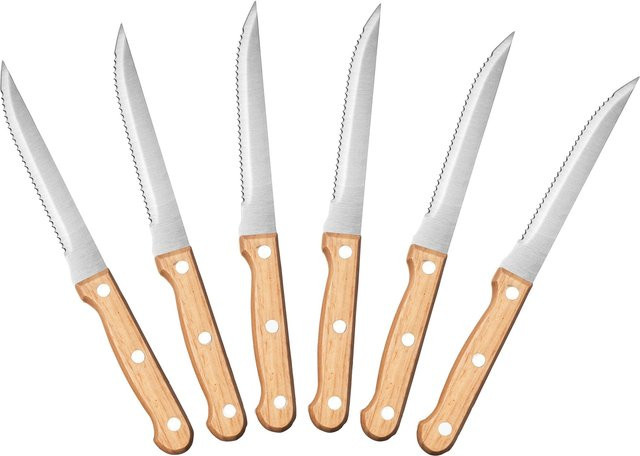 Genialo Steakmesser-Set aus Edelstahl in Silber mit Holzdetails, 6 Stück - Bild 1