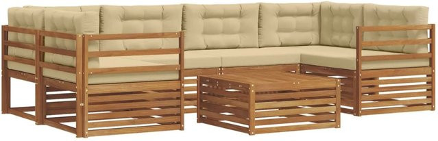 vidaXL Outdoor-Sofagarnitur aus Akazienholz mit Kissen, 8-teilig, Natur und Beige - Bild 1