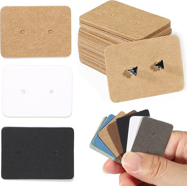 Ailimi Ohrring-Displaykarten aus Kraftpapier für Schmuck und Ohrstecker, 50 Stück, B/H: 3,5 x 2,5 cm, Farben: Braun und Weiß - Bild 1