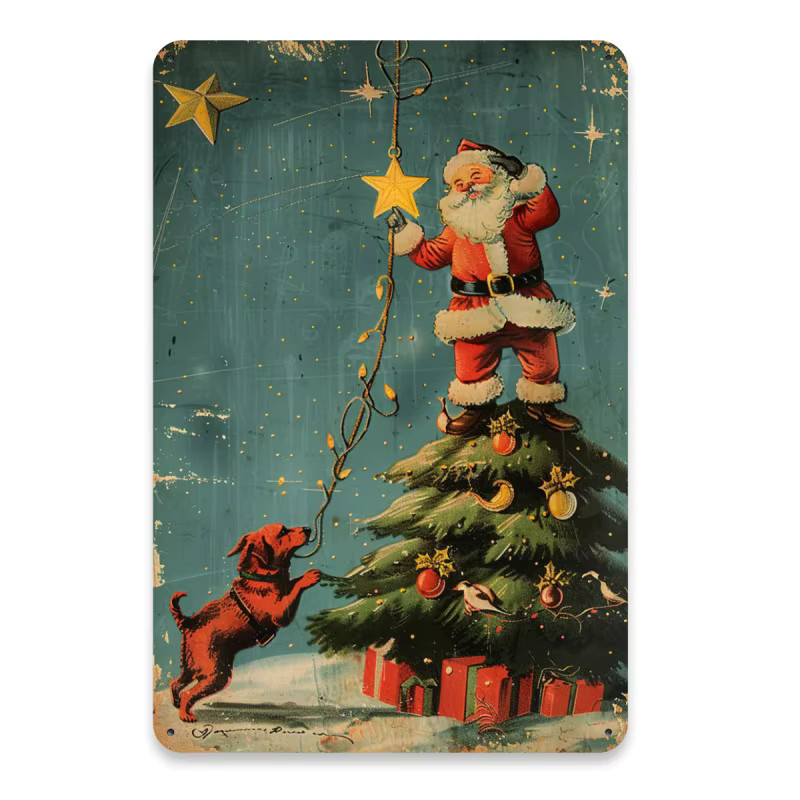 6er Set Potdemiel Metall-Blechschilder im Vintage-Weihnachtsthema, Mehrfarbige Retro-Wandkunst aus Eisen, Rechteckig, B/H: 20 x 30 cm - Bild 3
