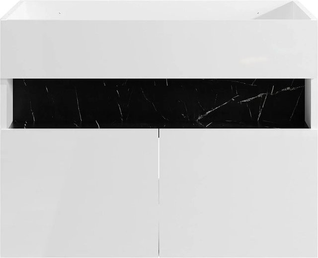 Waschbeckenunterschrank Pogeza in Schwarz-Weiß mit Marmor-Optik, Breite: 80 cm - Bild 1