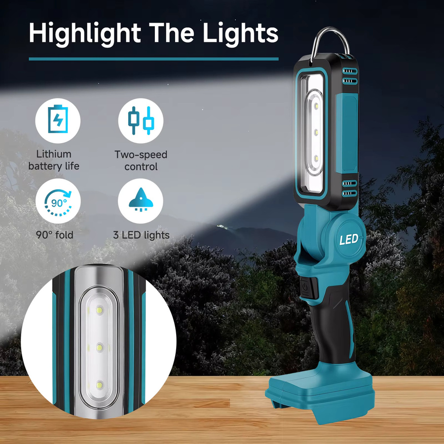 Podofo LED-Arbeitsleuchte mit schwenkbarem Kopf und einstellbarer Helligkeit für Makita-Akkus - Bild 4