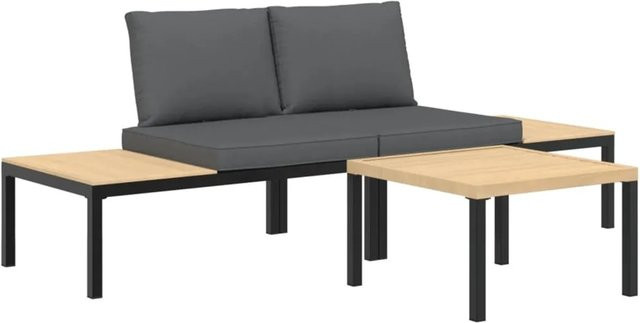 vidaXL 3-tlg Garten-Sofagarnitur aus Aluminium mit Kissen in Schwarz, bestehend aus 3-Sitzer-Outdoor-Sofa und Couchtisch - Bild 1