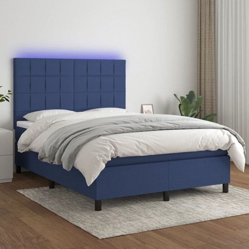 vidaxl Boxspringbett mit Matratze in Blau und Weiß aus Stoff, B/T/H: 140 x 190 x 128 cm - Bild 1