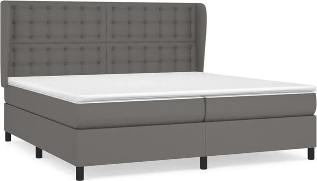 vidaXL Boxspringbett Hybrid mit Matratze und Kopfteil, Grau, Kunstleder, B/T: 200 x 200 cm, H: 203 cm - Bild 1