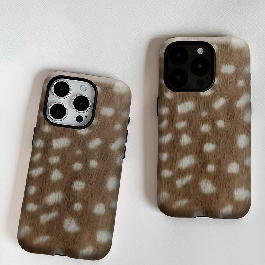 Robuste doppelschichtige Handyhülle mit Hirschmuster-Textur für iPhone 17 16 15 14 13 Pro Max Plus in Braun von Potdemiel - Bild 5