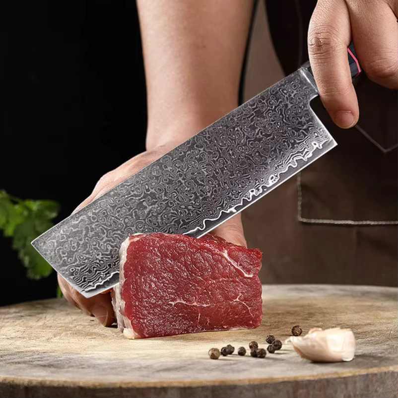 GuanQi Damaskus Kochmesser mit G10 Griff als Allzweckmesser für Fleisch, Fisch und Gemüse - Bild 4