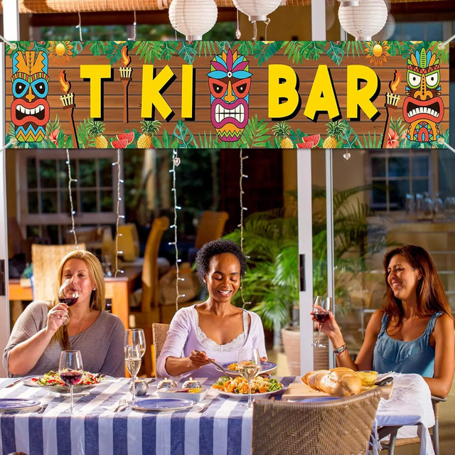 VIKAMA Tiki Bar Wandteppich mit tropischem Blumen- und Obstmuster in Multicolour - Bild 1
