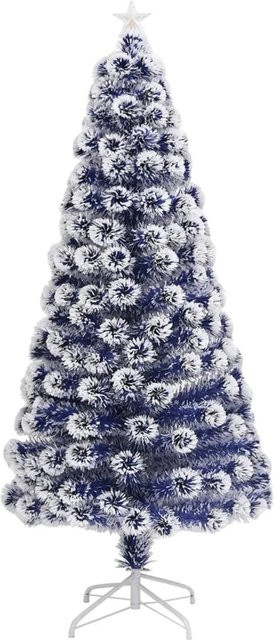 vidaXL Künstlicher Weihnachtsbaum mit Glasfaser-Beleuchtung in Weiß-Blau, Höhe: 150 cm - Bild 1