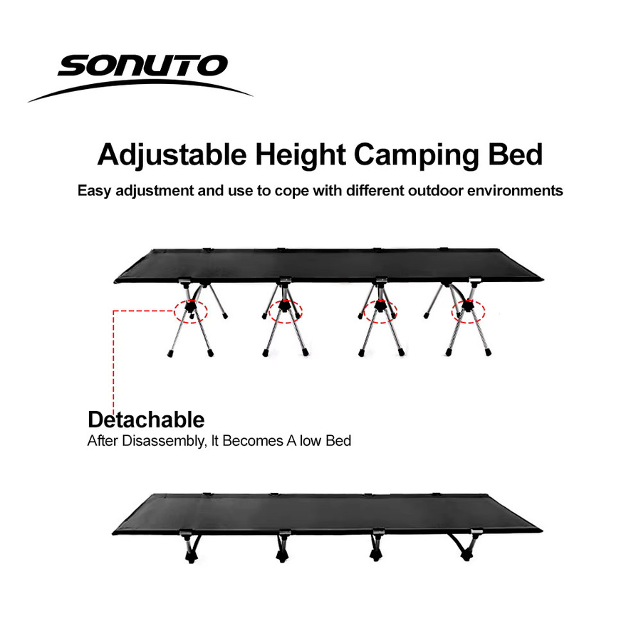 Sonuto Campingbett aus 600D Oxford Stoff in Schwarz, tragbares Klappbett für Outdoor und Wanderreisen, B/T: 210 x 80 cm - Bild 2