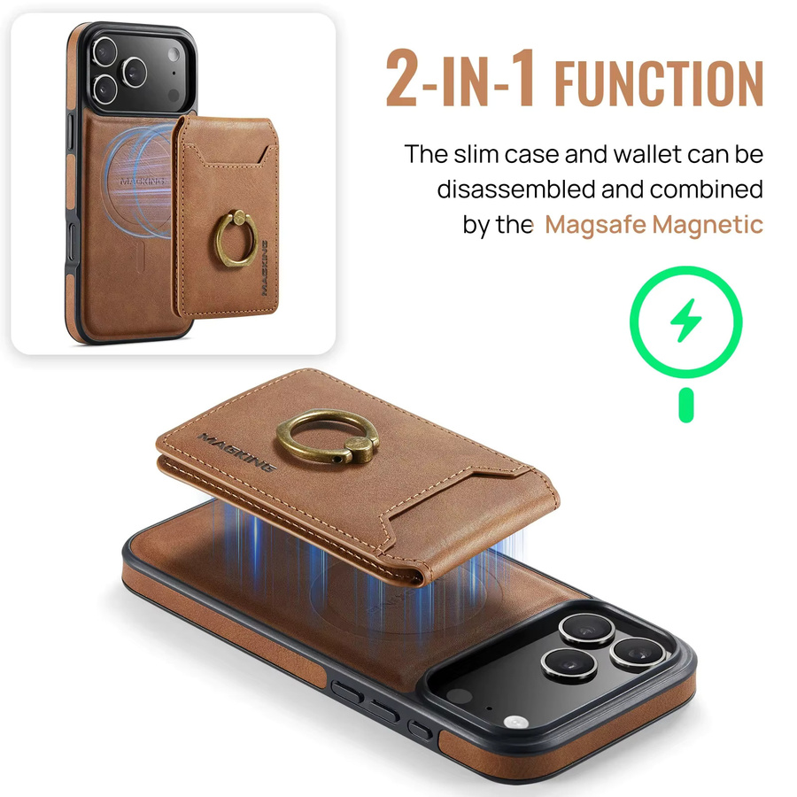 Aierkeba 2-in-1 Leder-Handyhülle für iPhone mit MagSafe-Kompatibilität, Kartenfach und Ring in Lila - Bild 4