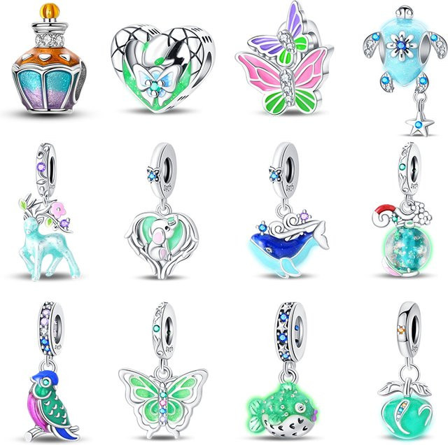 Charms 925 Silber, Perle, Elch, Schmetterling, Wal, Pandach - Bild 1