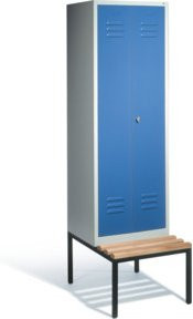 C+P Doppelspind Classic Garderobenschrank mit Sitzbank, 2 Abteile, Front Lichtblau, Korpus Lichtgrau, H: 209 cm, B: 61 cm, T: 50 cm bis 81,5 cm - Bild 1